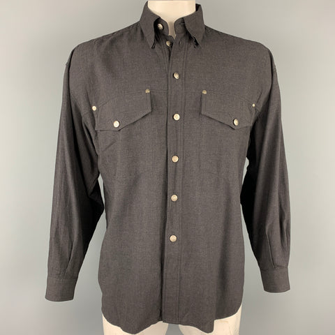 Vintage VERSACE JEANS COUTURE Size M Charcoal Viscose Blend Long Sleeve Shirt