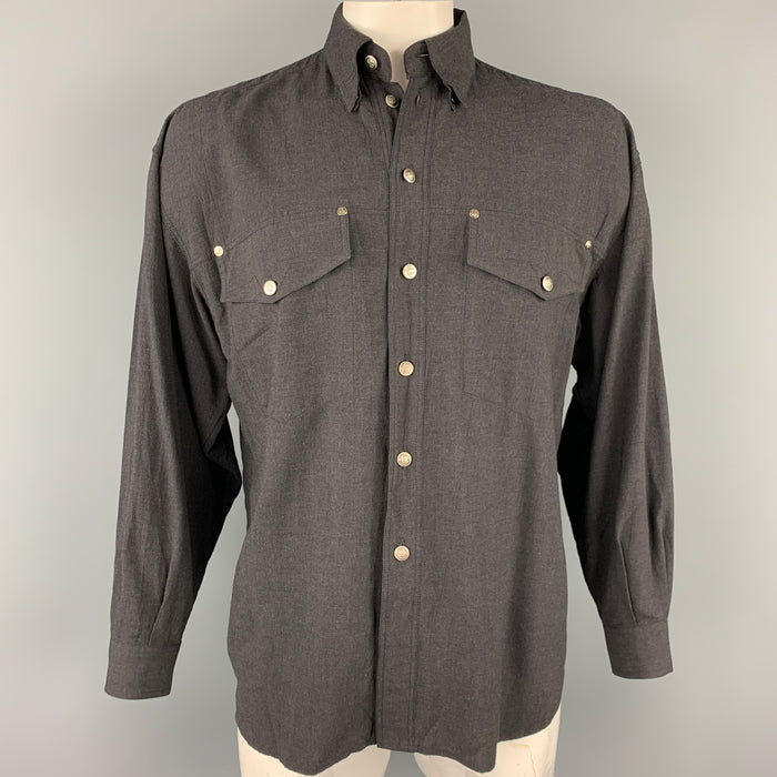 Vintage VERSACE JEANS COUTURE Size M Charcoal Viscose Blend Long Sleeve Shirt