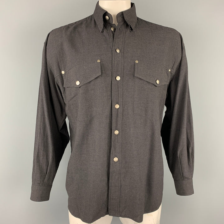 Vintage VERSACE JEANS COUTURE Talla M Camisa de manga larga mezcla de viscosa carbón