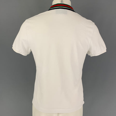 GUCCI Size S White Cotton Stripe Collar Polo Shirt