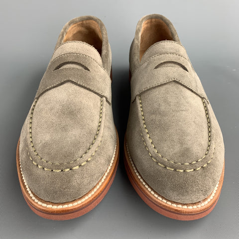 J CREW Size 8.5 Taupe Suede Penny Strap Slip On Loafers