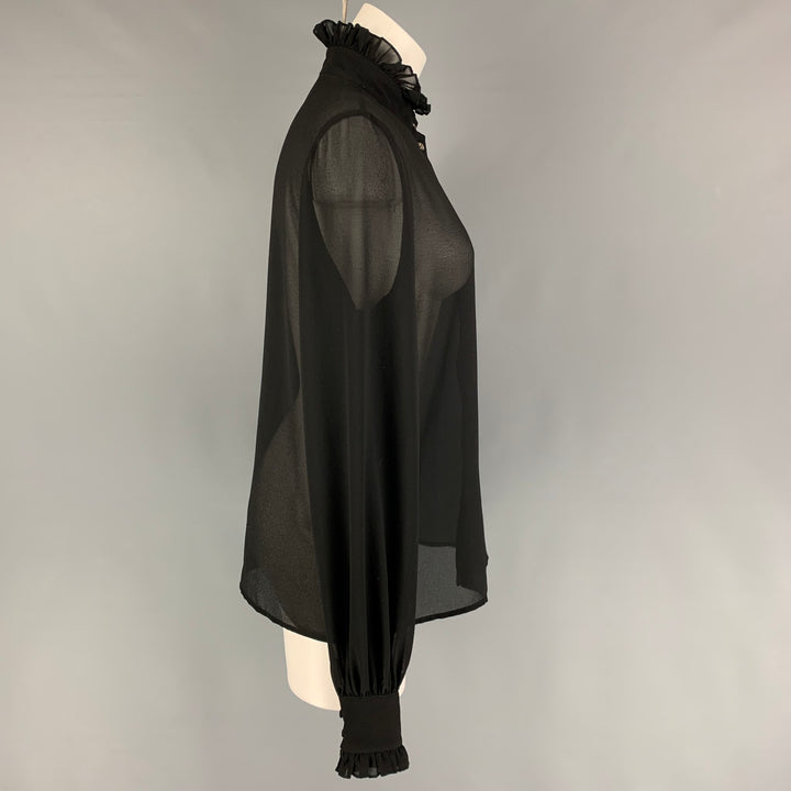 JOHN RICHMOND Size 6 Black Polyester High Collar Blouse