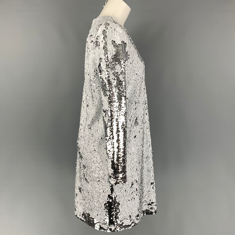 NOTES DU NORD Size S White & Silver Polyester Sequined Long Sleeve Dress