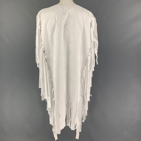 WALTER VAN BEIRENDONCK SS22 White Blue Graphic Tyvek Smile Poncho