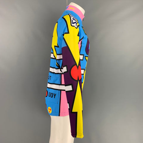 WALTER VAN BEIRENDONCK SS20 Size L Pink Blue Graphic Nylon Jersey Bike Top