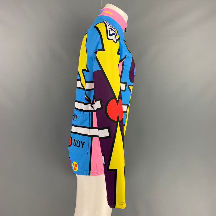 WALTER VAN BEIRENDONCK SS20 Size L Pink Blue Graphic Nylon Jersey Bike Top