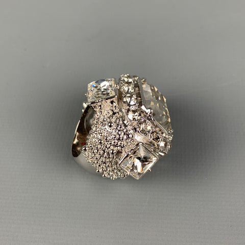 ON AURA TOUT VU PARIS Rhodium Plated Swarovski Crystal Jumbo Cocktaill Ring