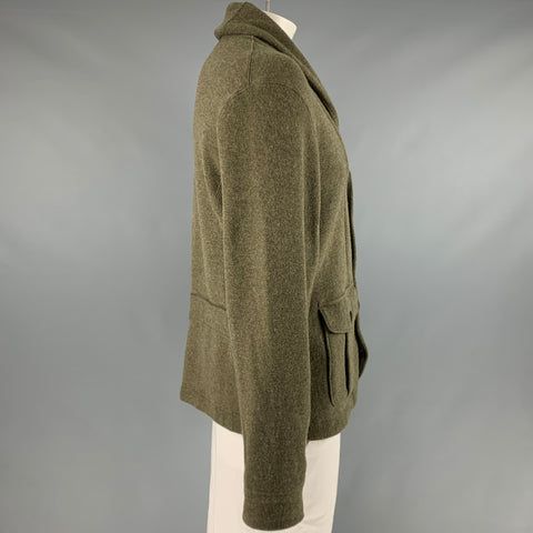 POLO by RALPH LAUREN Size L Green Heather Wool Blend Shawl Collar Cardigan