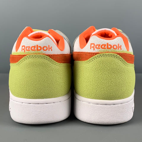 REEBOK Size 10.5 White Orange & Green Leather Lace Up Sneakers