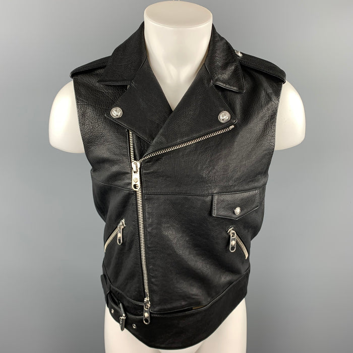 VERSUS by GIANNI VERSACE Size 38 Black Leather Biker Vest