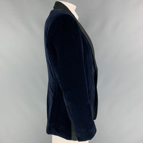 ROBERTO CAVALLI Size XL Navy Black Cotton Velvet Sport Coat