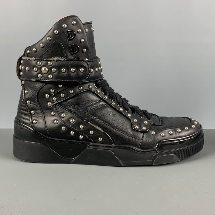 GIVENCHY Size 9 Black Studded Leather High Top Sneakers