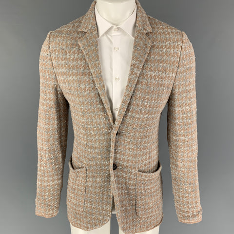 ELEVENTY Size S Grey Tan Houndstooth Linen Silk Notch Lapel Sport Coat