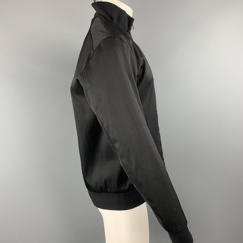 THEORY Size L Black Cotton Blend Twill High Collar Bomber Jacket