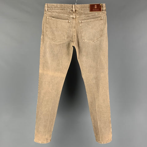 BRUNELLO CUCINELLI Size 32 Khaki Cotton Slim Button Fly Jeans