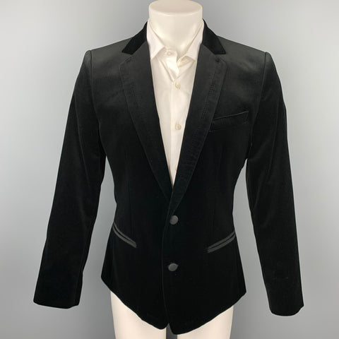 DOLCE & GABBANA Size 40 Black Cotton Velvet Notch Lapel Sport Coat