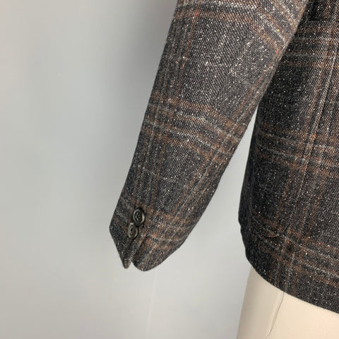 BILLY REID Size 38 Charcoal Brown Plaid Wool Silk Sport Coat