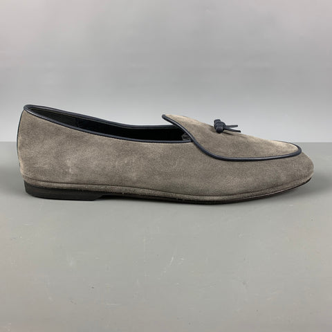 RUBINACCI Size 11 Grey Navy Solid Leather Slip On Loafers