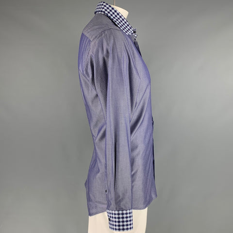 ETRO Size L Navy White Zig Zag Cotton Button Up Long Sleeve Shirt