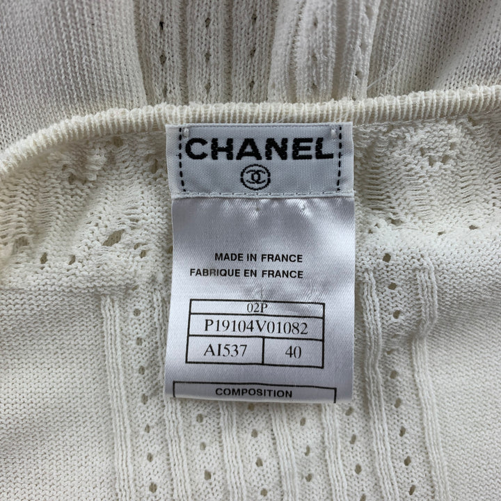 CHANEL Taille 8 Blouse en coton texturé tricoté blanc