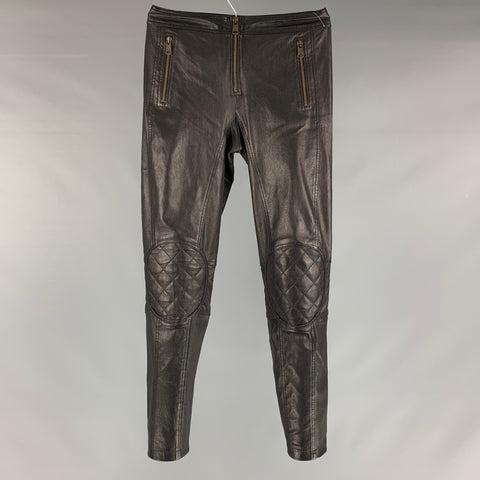 ALEXANDER MCQUEEN Size XS Black Leather Solid Zip Up Casual Pants