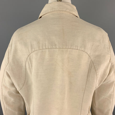 TRUSSARDI Size S Beige Cotton / Flax Zip Up Contrast Stitch Jacket