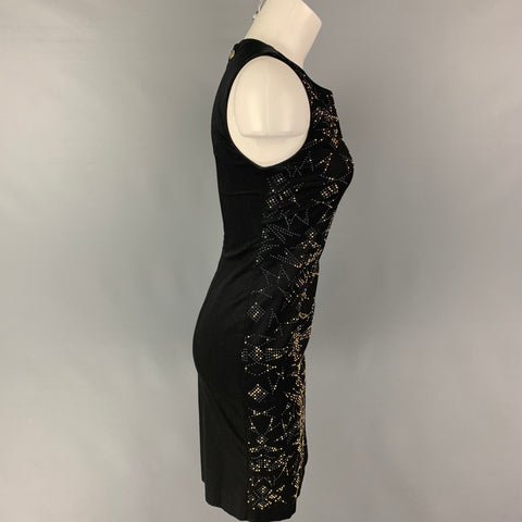VERSACE JEANS Taille 4 Robe droite cloutée en coton noir