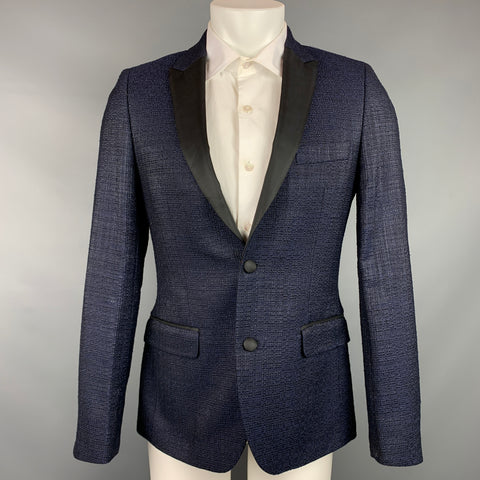 LORDS & FOOLS Size 40 Black Textured Wool Blend Peak Lapel Sport Coat