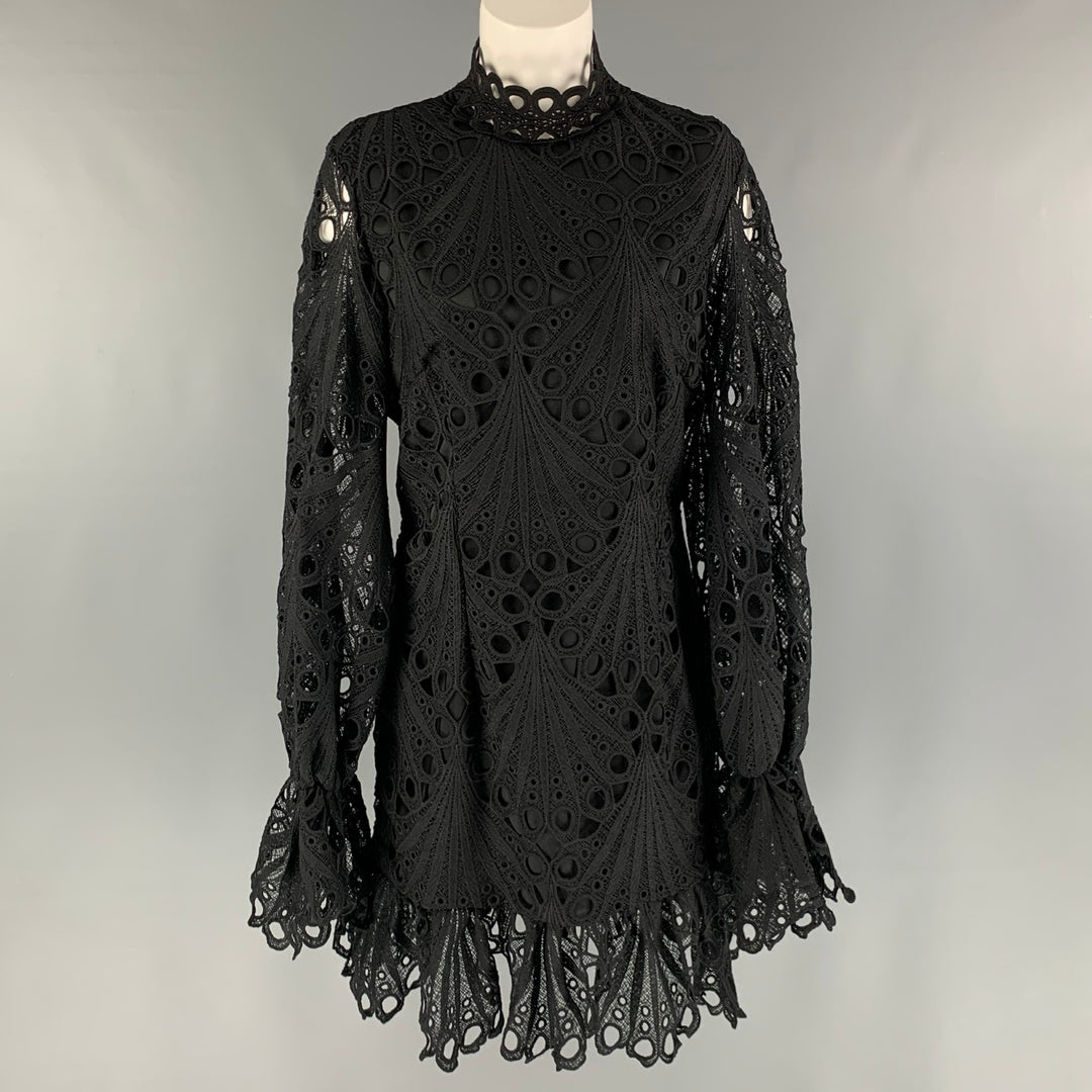 chinese dress ladies PRETTY LITTLE THING Size 12 Black Polyester Eyelet Long Sleeve Cocktail  Dress – Sui Generis Designer Consignment