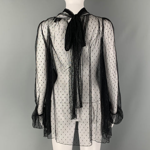 LA PERLA COLLEZIONE Size 4 Black Nylon Mesh Bow Blouse
