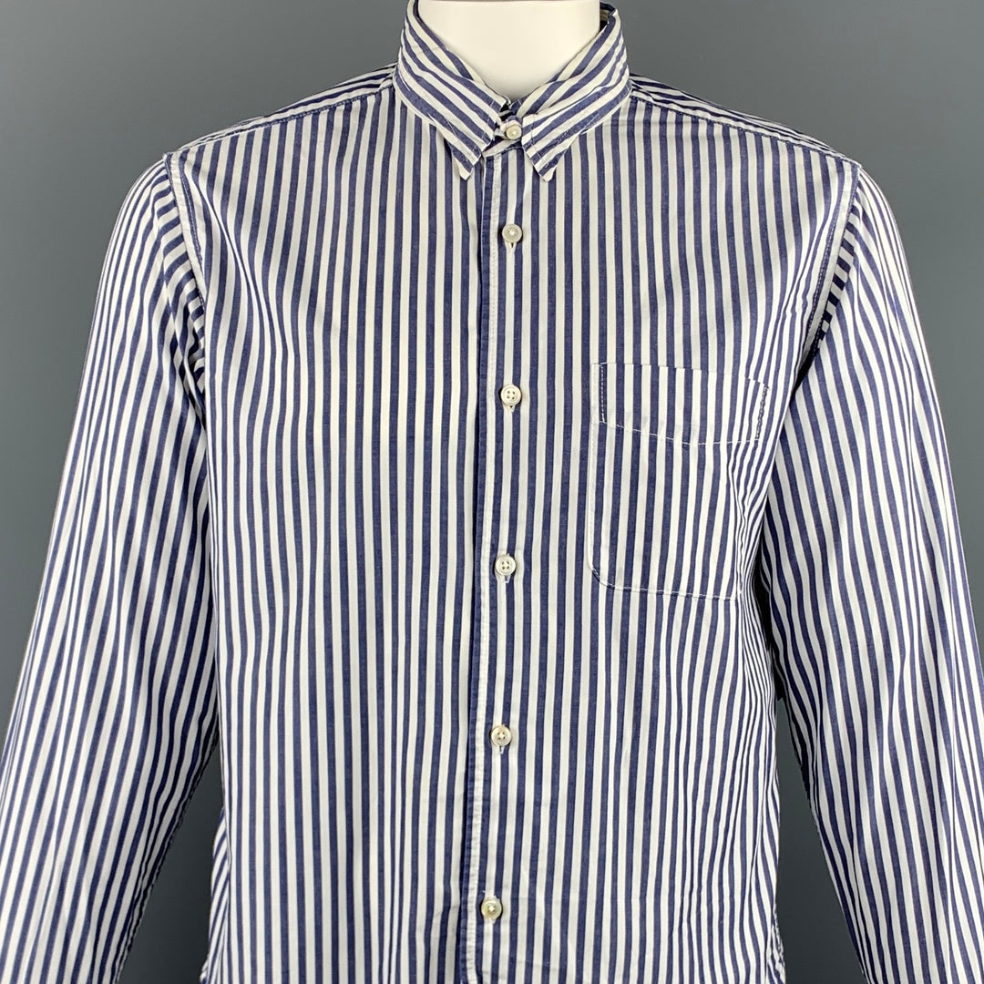 ENGINEERED GARMENTS Size L Navy & White Stripe Cotton Long Sleeve Shirt