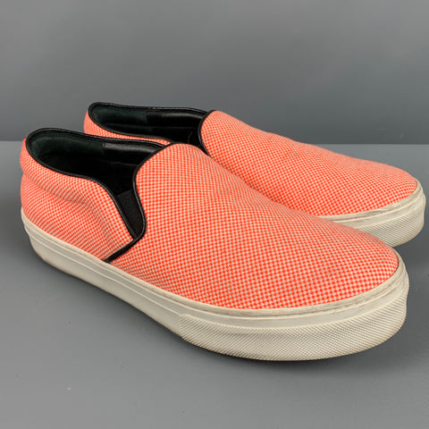 CELINE Size 8.5 Orange White Fabric Nailhead Slip On Sneakers