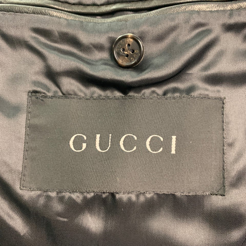 GUCCI Chest Size 40 Black Solid Leather Notch Lapel Sport Coat