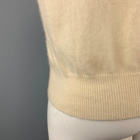 BRAEMAR M Cream Cable Knit Cashmere V-neck Buttoned Sweater Vest