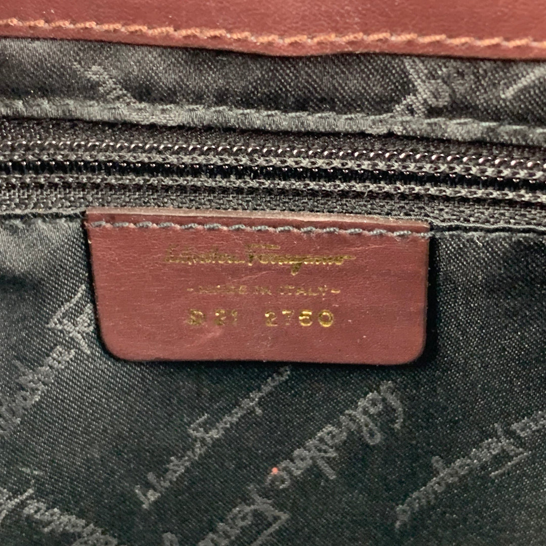 FERRAGAMO Brown Leather Embossed Shoulder Bag