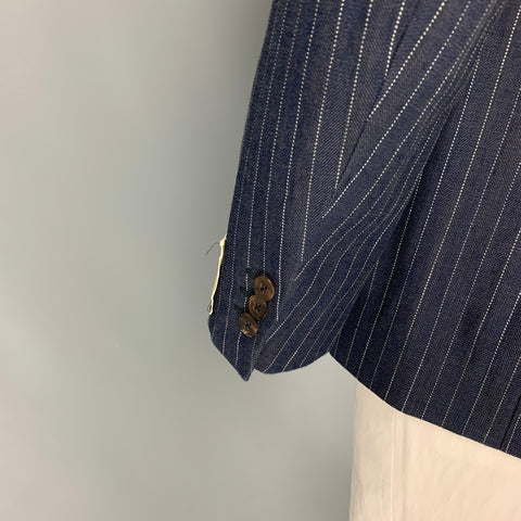 RRL by RALPH LAUREN Size 44 Indigo White Pinstripe Cotton Notch Lapel Sport Coat