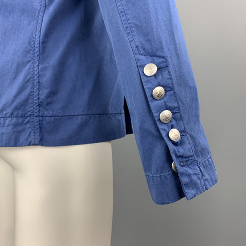 ESCALES Size M Blue Cotton Double Breasted Embossed Buttons Jacket