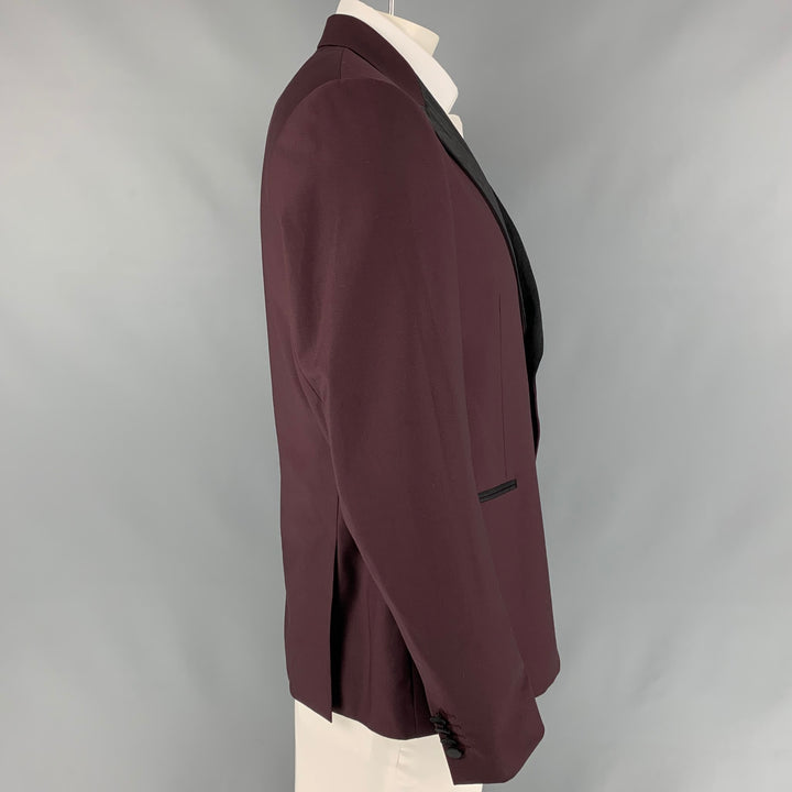 PAUL SMITH "Soho Fit" Size 46 Burgundy & Black Wool Peak Lapel Sport Coat