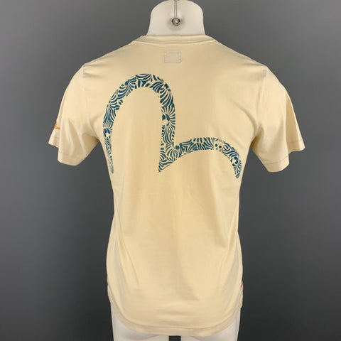 EVISU Size S Cream Logo Cotton Crew-Neck T-shirt