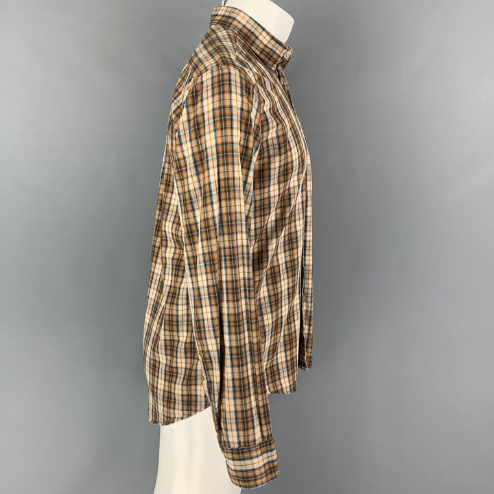 STEVEN ALAN Size M Brown Plaid Cotton Button Up Long Sleeve Shirt