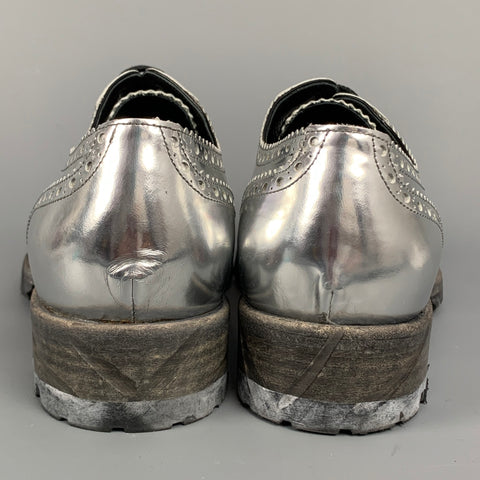 DOLCE & GABBANA Size 11 Silver Metallic Leather Wingtip Lace Up Shoes