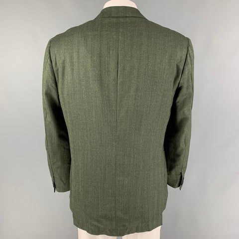 KITON Size 44 Green Herringbone Wool Notch Lapel Sport Coat