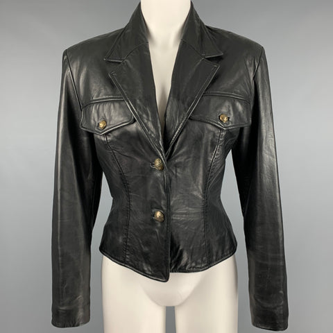 NORTH BEACH LEATHER Taille 6 Veste à simple boutonnage en cuir noir