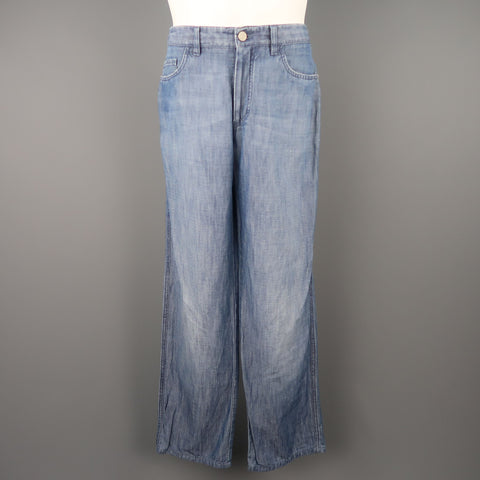 BRIONI Size 32 x 30 Blue Light Weight Cotton / Linen Straight Leg Jeans