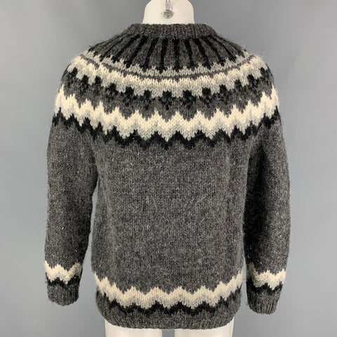 HANDKNIT.IS Taille M Pull en laine gris noir