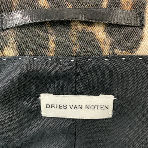DRIES VAN NOTEN Chest Size 42 Brown Tan Animal Print Wool Notch Lapel 36 31 Suit