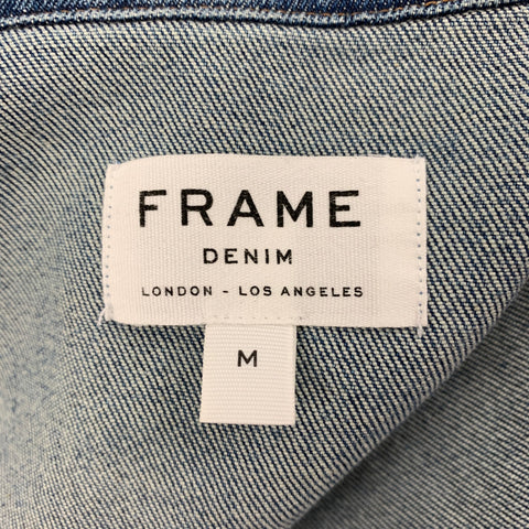 FRAME Size M Blue Distressed Cotton Trucker Jacket