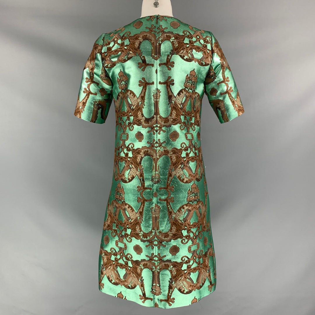 green emerald velvet dress ISSA Size 8 Green Brown & Green Polyester Blend Tapestry Below Knee  Cocktail Dress – Sui Generis Designer Consignment