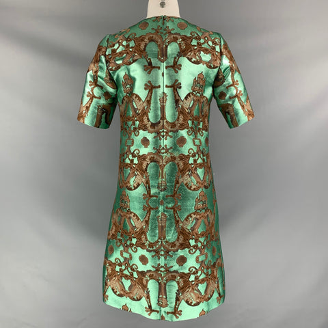 ISSA Size 8 Green Brown &  Green  Polyester Blend Tapestry Below Knee Cocktail Dress