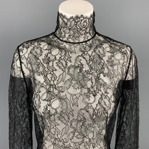 RALPH LAUREN Black Label Talla 8 Top de vestir de viscosa / poliamida de encaje negro